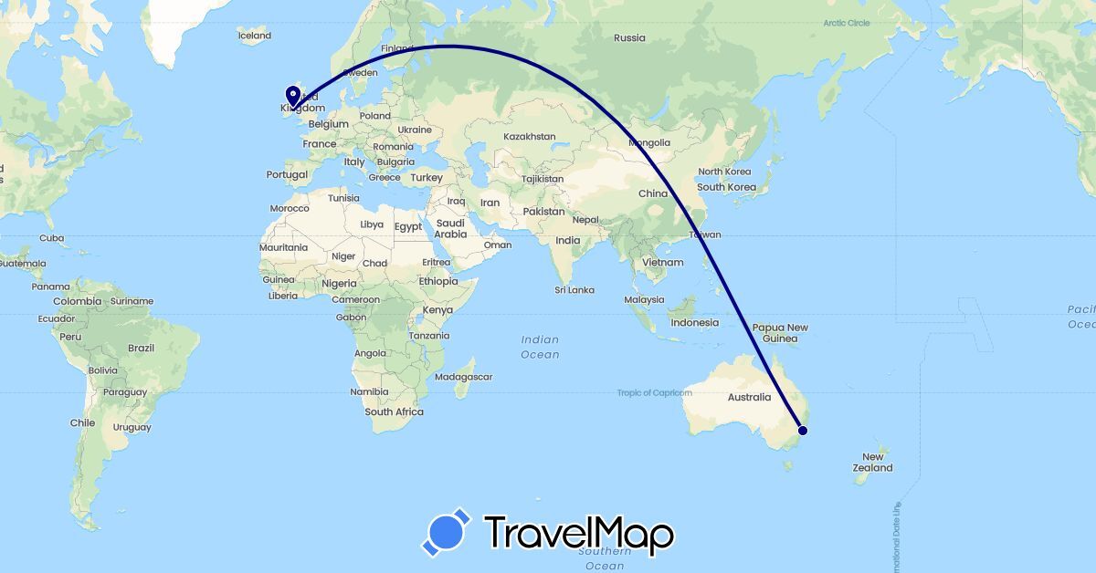 TravelMap itinerary: driving in Australia, Ireland (Europe, Oceania)